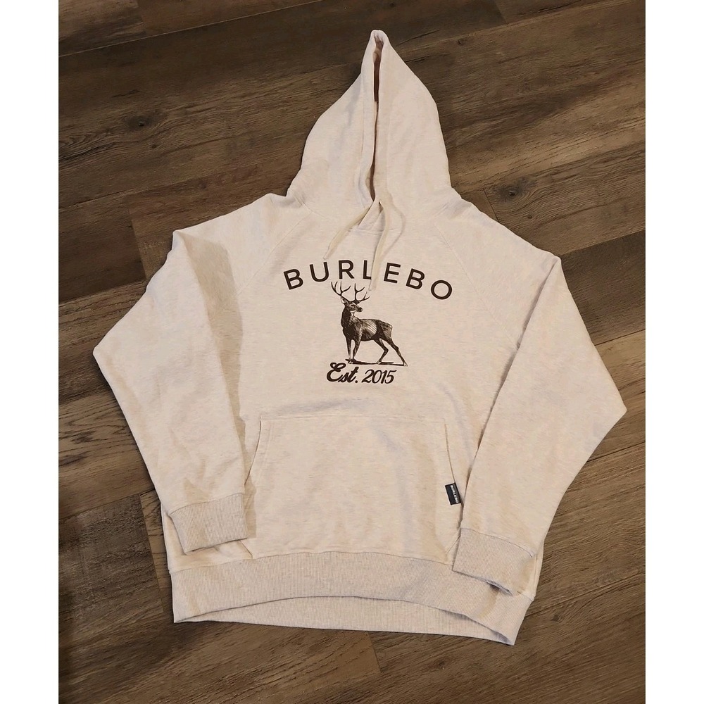 BURLEBO Men's L Fleece Hoodie Soft Midweight Pullover Light Tan Brown Buck New